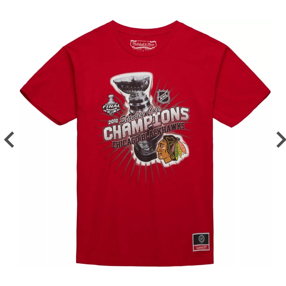 Mens Medium Mitchell & Ness Chicago Blackhawks Cup Chase Red T-Shirt NHL